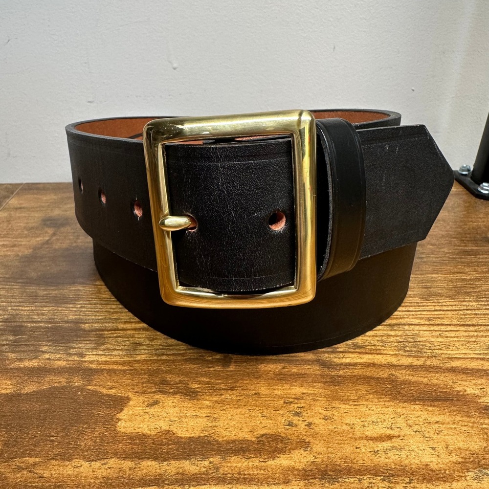 Jay-Pee Mens Black Top Grain Bridle Cowhide Leather Belt Solid Brass Buckle 40
